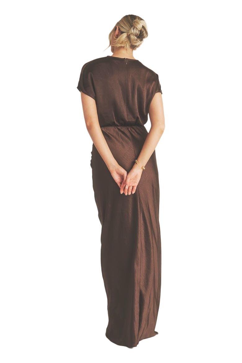 Batwing High Neck Satin Bridesmaid Dress, Alternate, color, Chocolate