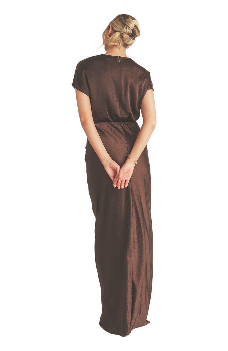 Six Stories Batwing High Neck Satin Bridesmaid Dress, Alternate, color, Chocolate