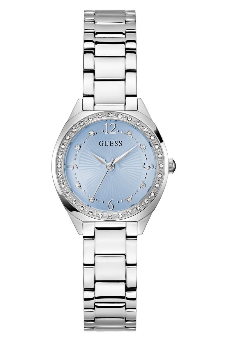 Crystal Bezel & Markers Bracelet Watch, 30mm, Main, color, ICE BLUE