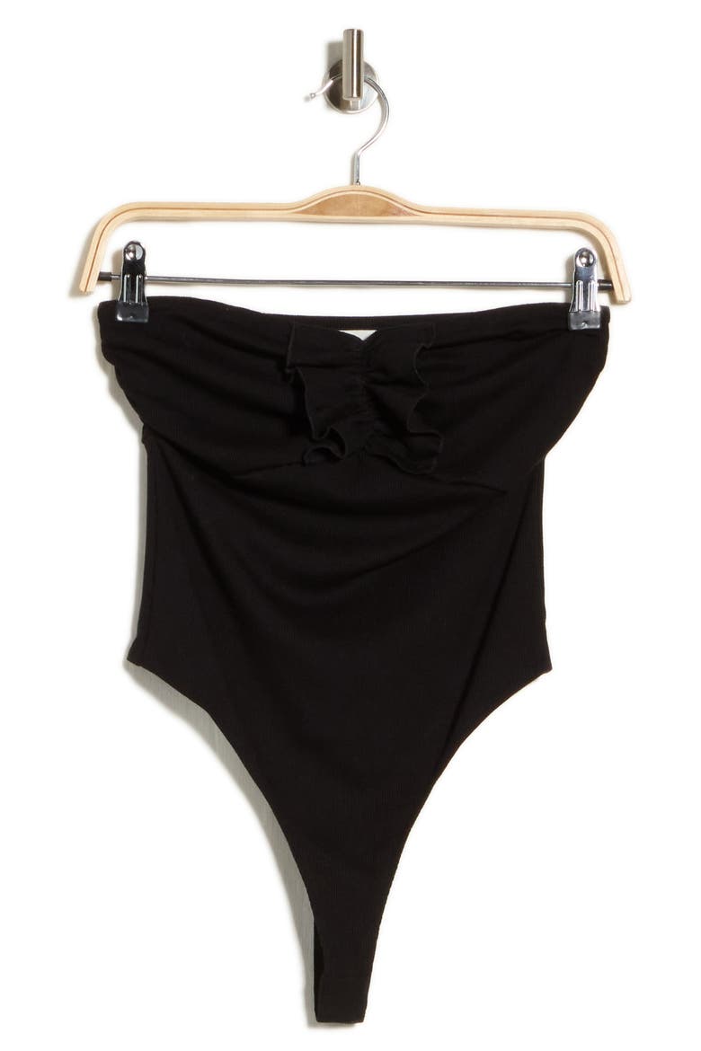 Livvy Strapless Rib Knit Bodysuit, Main, color, BLACK