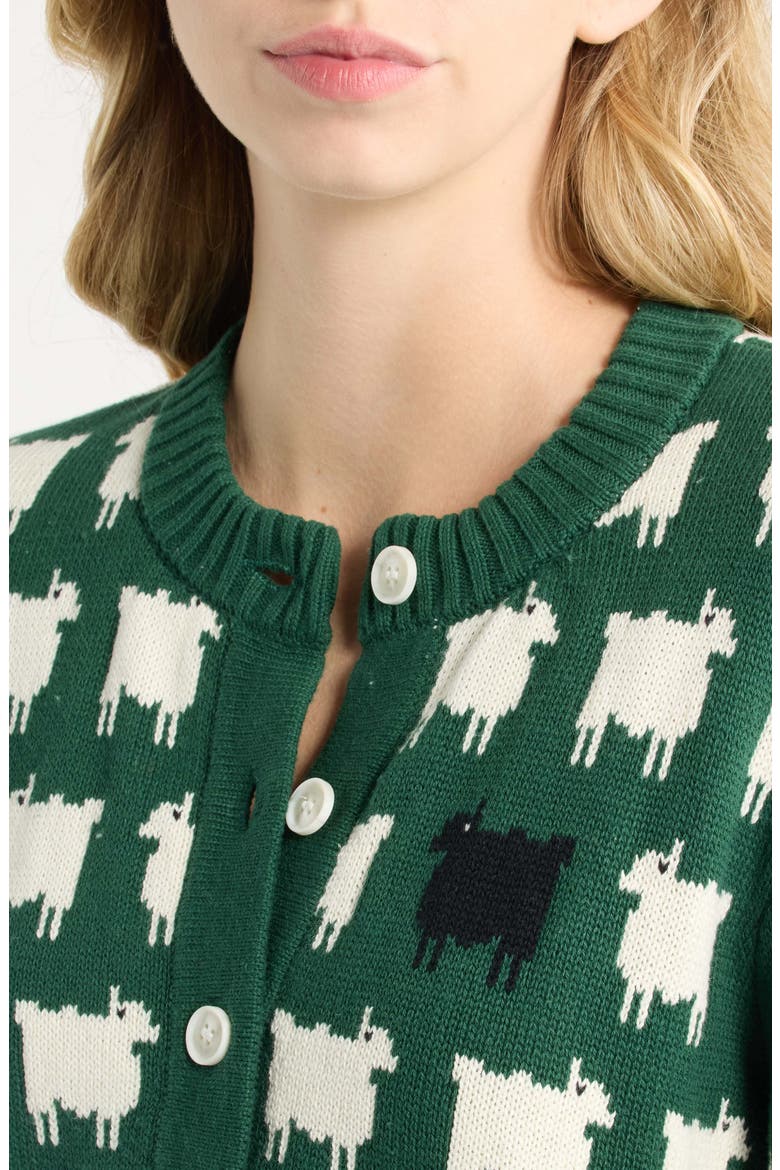 Cropped Sheep Cotton Cardigan, Alternate, color, GREEN