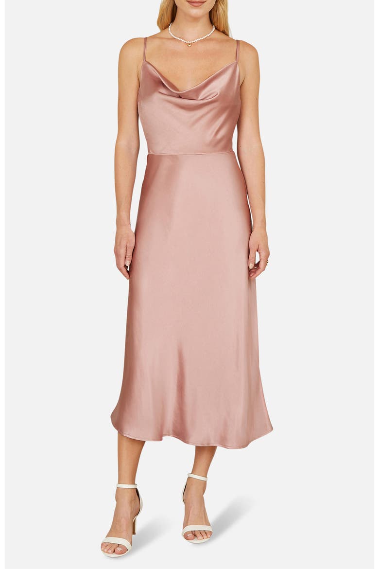 Satin Cowl Neck Midi Dress, Alternate, color, Rose Pink