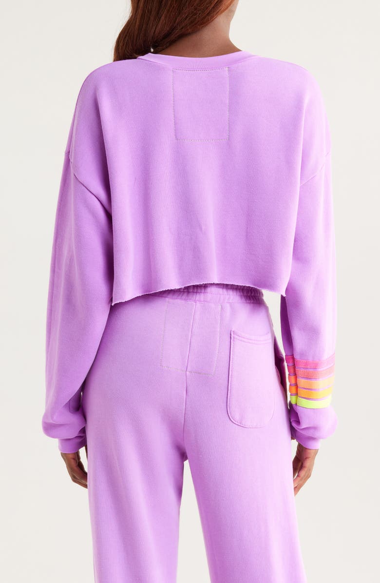 Aviator Nation Rugby Stitch Crop Sweatshirt, Alternate, color, Neon Purple/ Neon