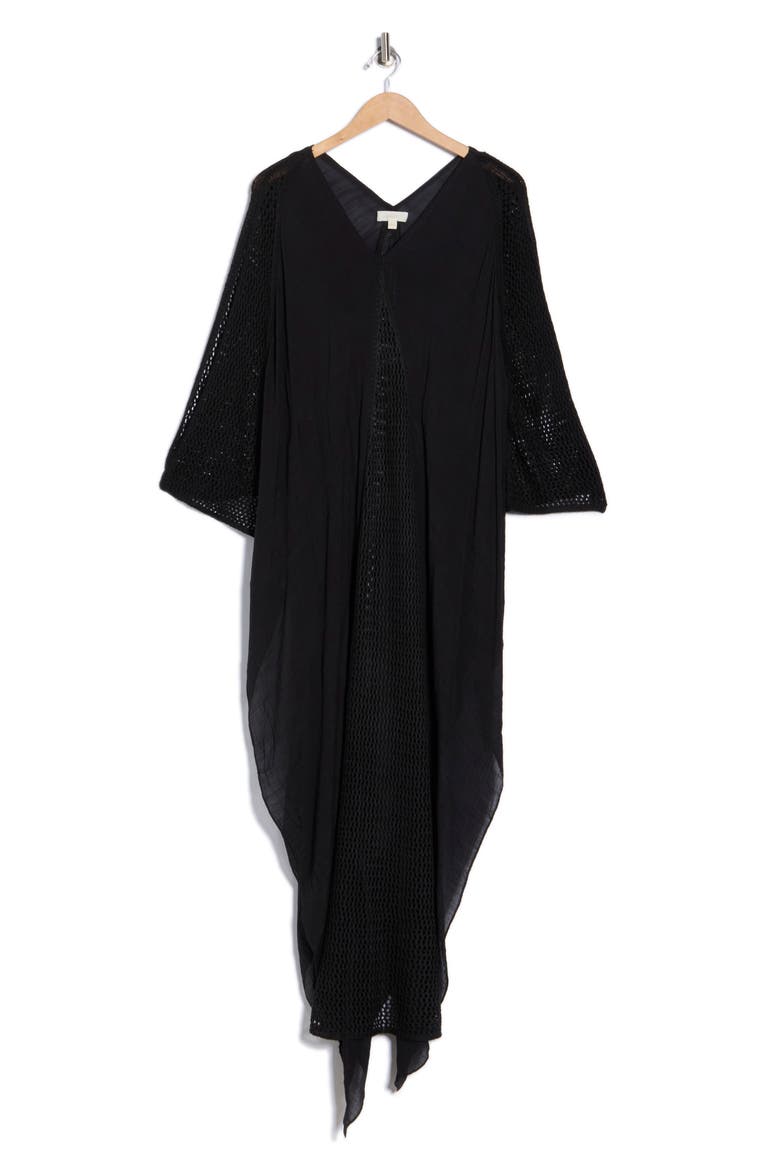 Crochet Trim Cover-Up Caftan, Alternate, color, BLACK