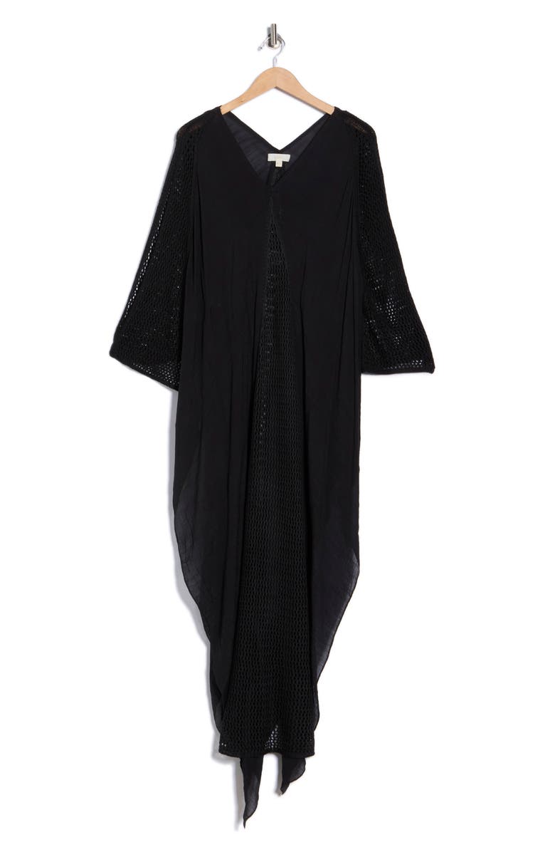 Elan Crochet Trim Cover-Up Caftan, Main, color, Black