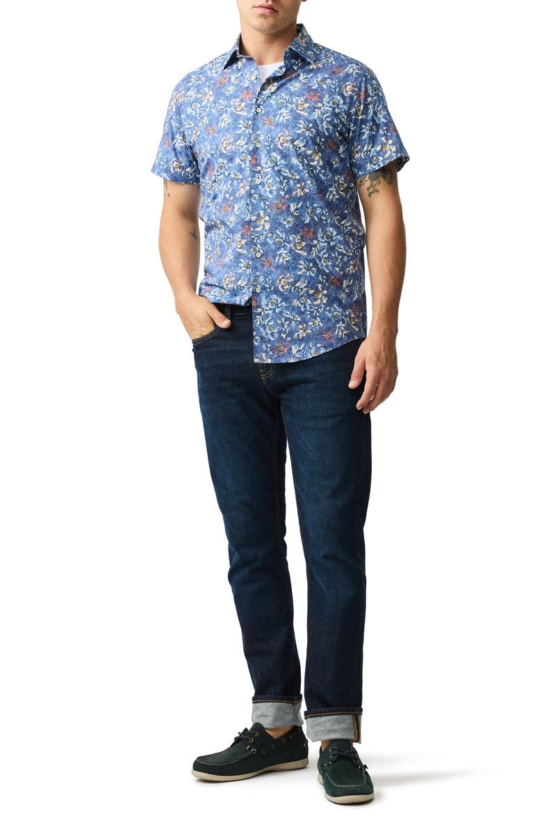 Rodd & Gunn Dalefield Floral Short Sleeve Cotton Button-Up Shirt, Alternate, color, Bluestone
