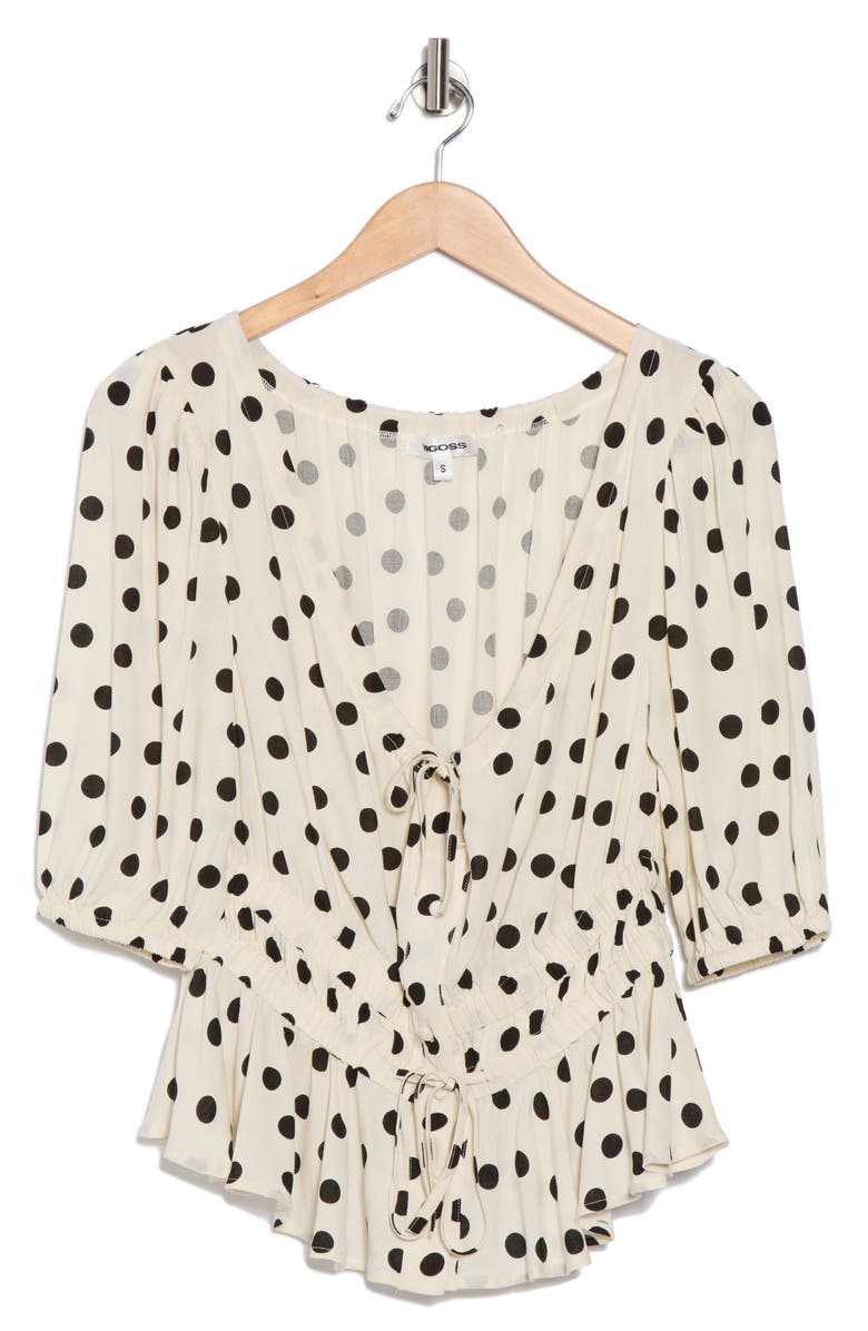 Vigoss Polka Dot Peplum Top, Alternate, color, Creme