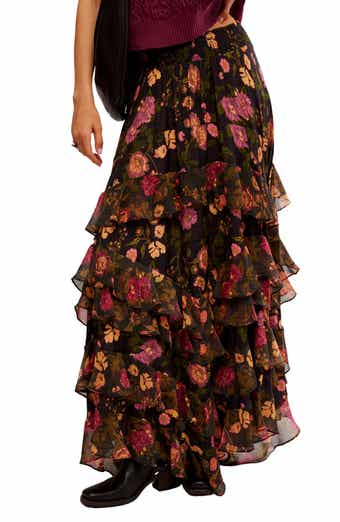 Lolita Floral Ruffle Maxi Skirt
