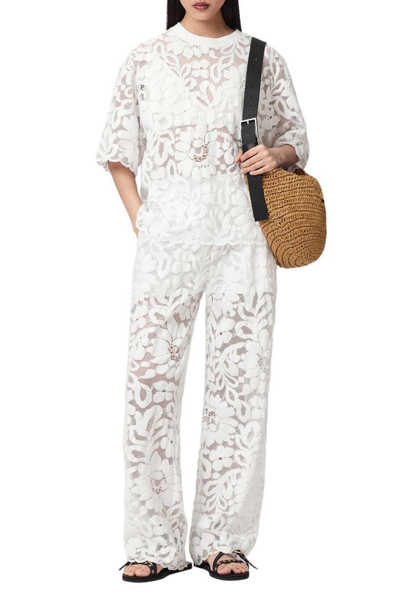 Amelie Lace Wide Leg Trousers, Alternate, color, OPTIC WHITE