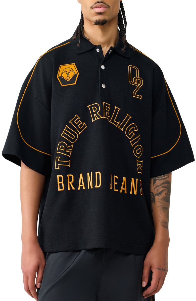 True Religion Oversize Logo Nylon Polo, Main, color,