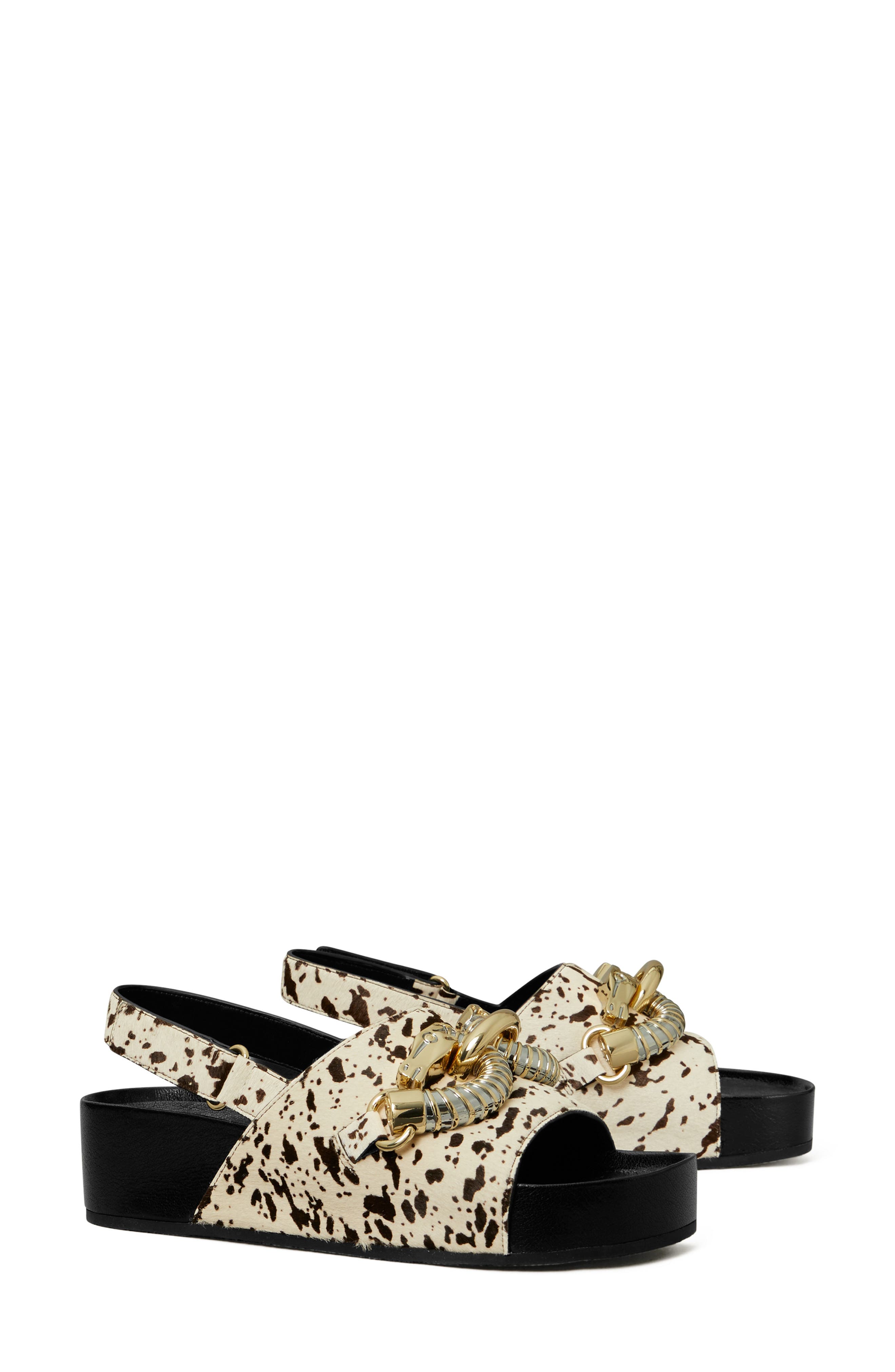 Jessa Genuine Calf Hair Slingback Platform Sandal, Main, color, COW PRINT / BLACK