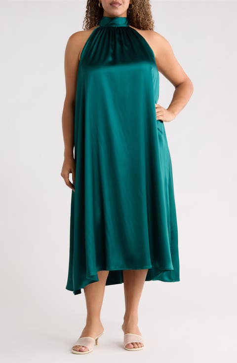 Satin Tie Neck Midi Dress