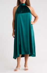 Renee C Satin Tie Neck Midi Dress