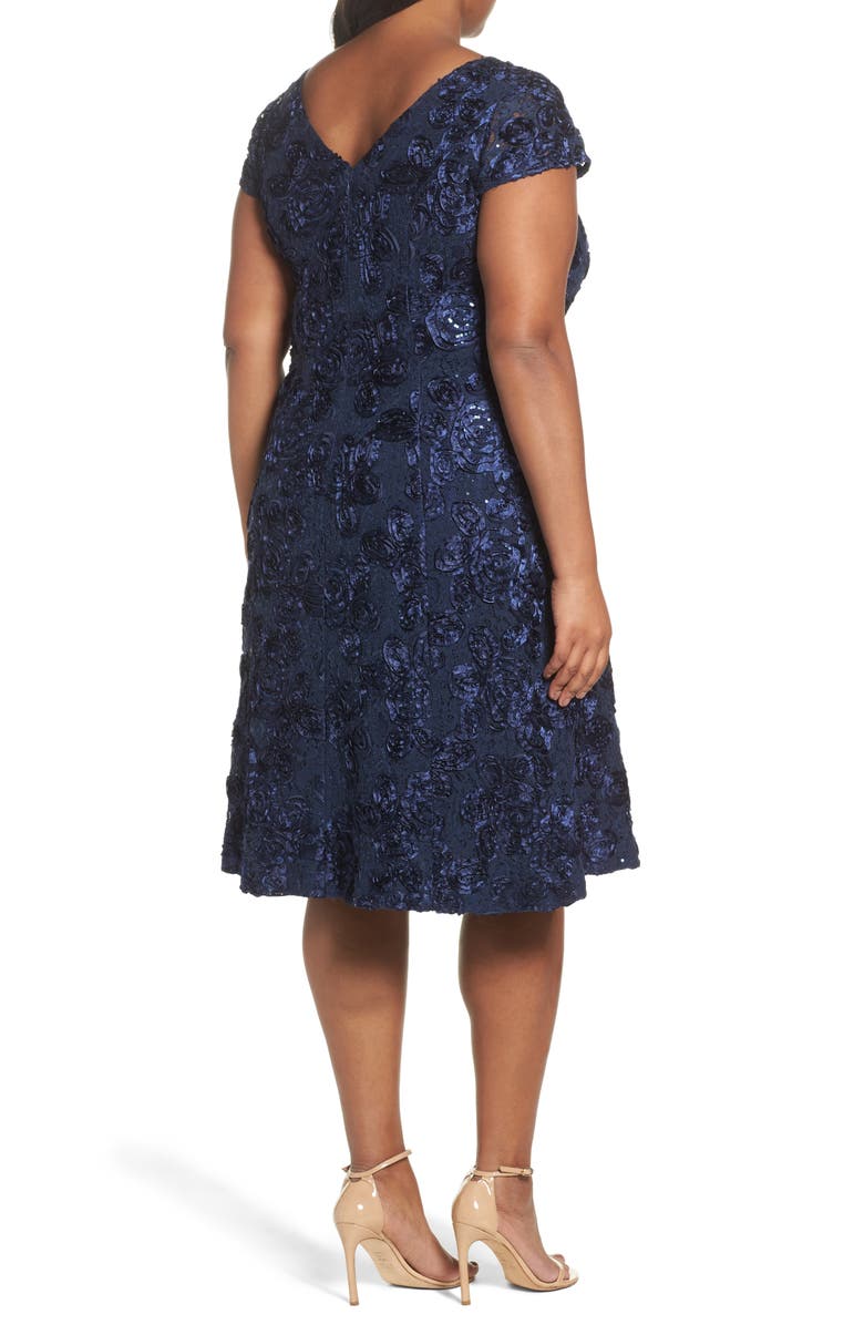 Alex Evenings Sequin Lace Cocktail Dress, Alternate, color, Navy