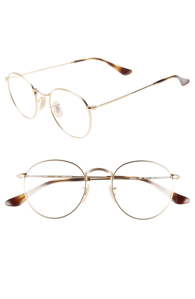 Ray-Ban 50mm Round Optical Glasses, Main, color, Gold