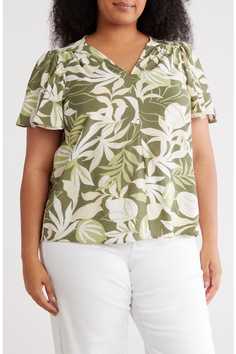 Flutter Sleeve Top, Main, color, OLIVE