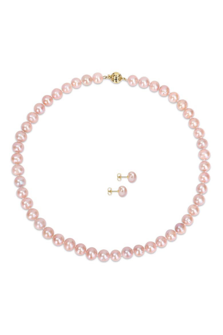 2-Piece Set Cultured Pearl Necklace & Earrings 14k, Alternate, color, Pink Pearl