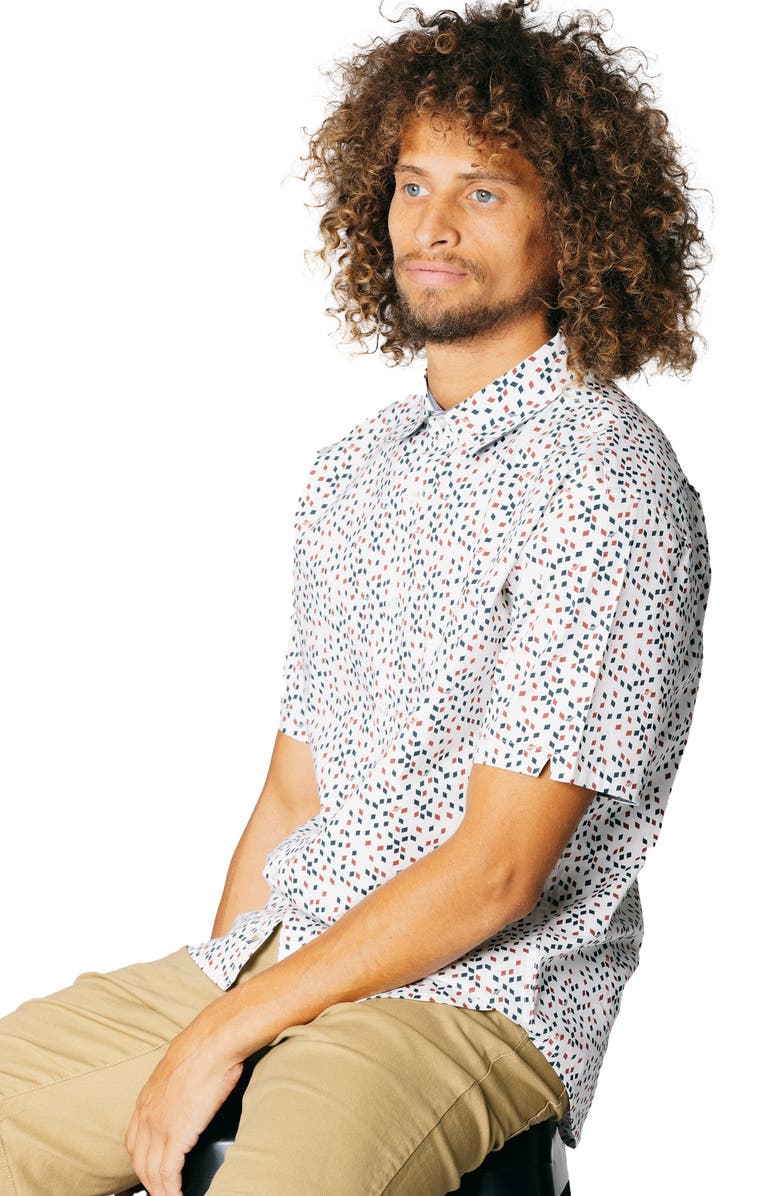 Fundamental Coast Vintage Geo Print Stretch Short Sleeve Button-Up Shirt, Alternate, color,
