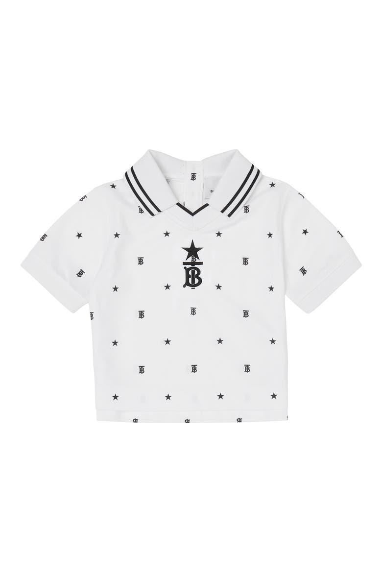 Mini Dafydd TB Star Print Mesh Polo, Main, color, WHITE/ BLACK PATTERN