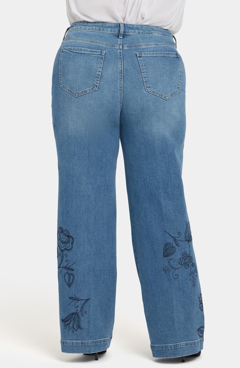 NYDJ Teresa Floral Embroidered Wide Leg Jeans, Alternate, color, Water Canyon