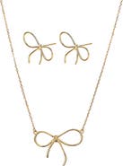 Bearfruit Jewelry Sterling Silver 18k Gold Plated Colette Bow Necklace & Earring Set Dainty