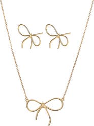 Bearfruit Jewelry Sterling Silver 18k Gold Plated Colette Bow Necklace & Earring Set Dainty
