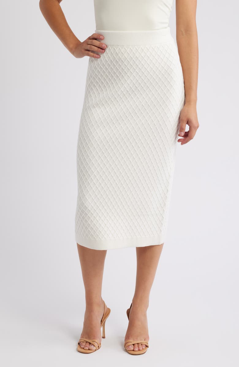 Anne Klein Diamond Stitch Sweater Skirt, Main, color, White Dove
