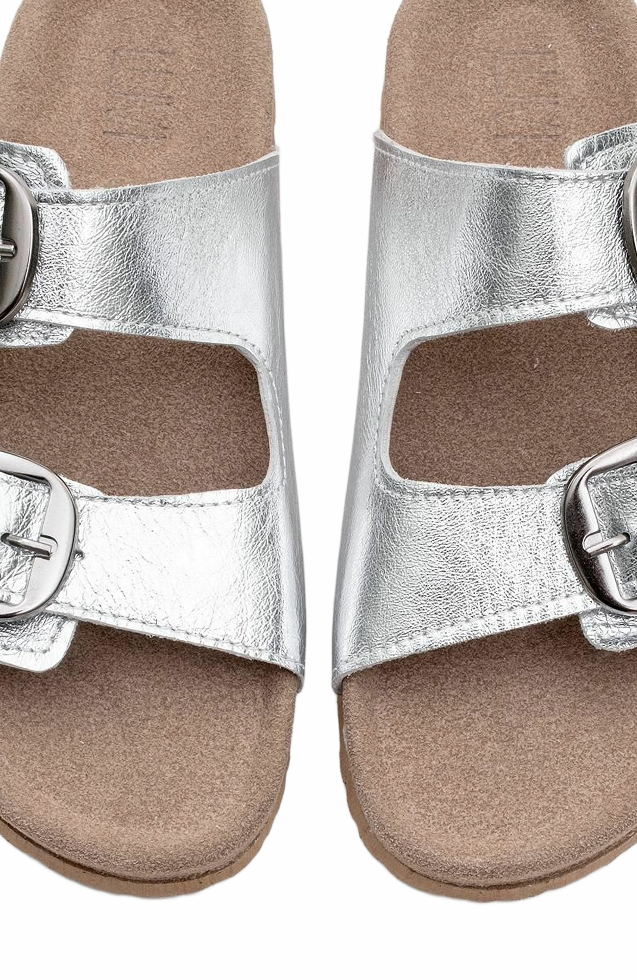 Forever & Always Shoes Ovesta Soft Footbed Leather Slide Sandal, Alternate, color, Silver Leather