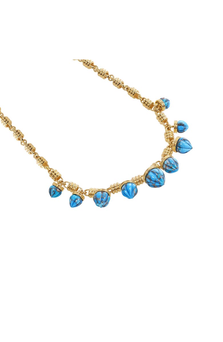 LuvMyJewelry Sunshine Twist Design Yellow Gold Plated Silver Turquoise Gemstone Studded Necklace, Alternate, color,