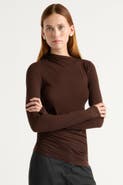 Modern Citizen Vittoria Asymmetric-Neck Semi-Sheer Ruched Tee