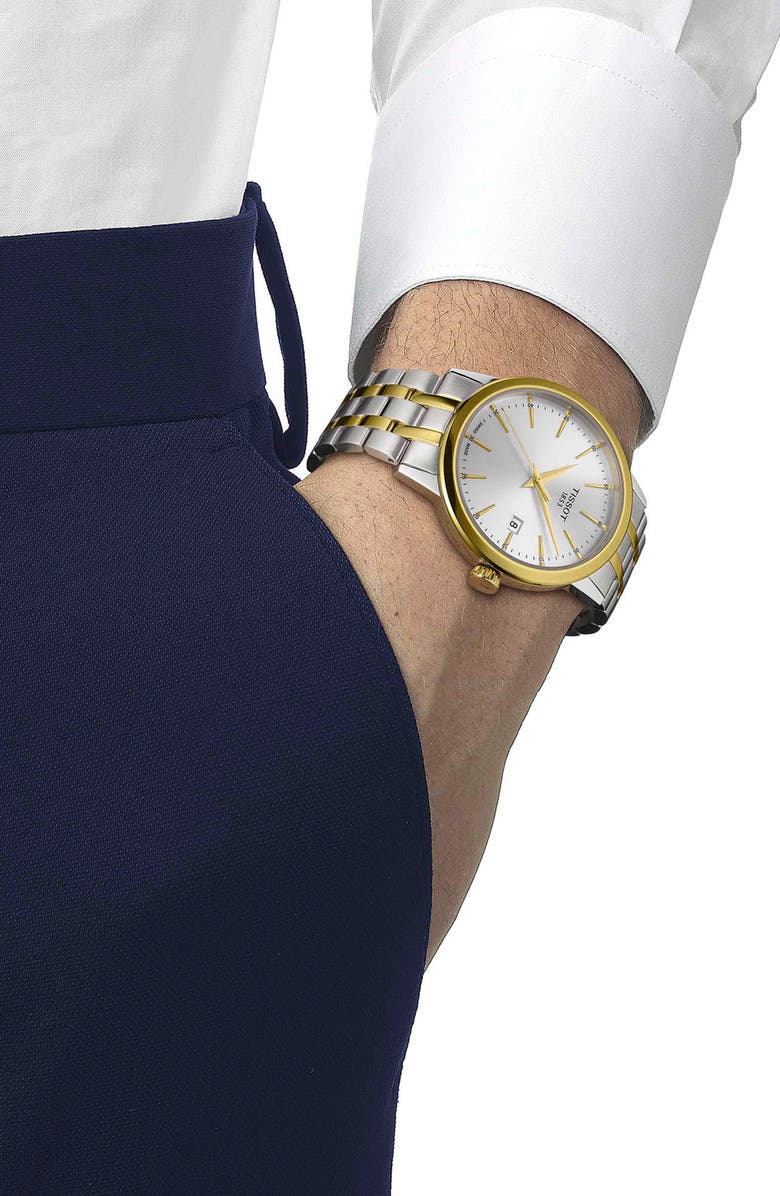 Tissot Classic Dream Bracelet Watch, 42mm, Alternate, color, Grey/ Yellow Gold