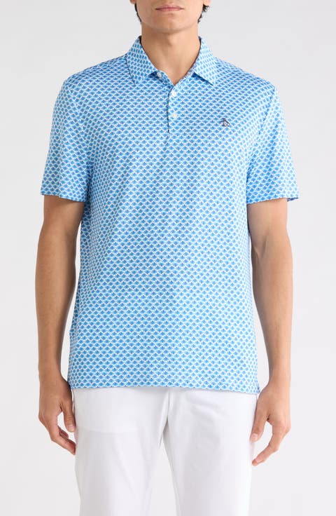 Retro Geometric Print Performance Polo