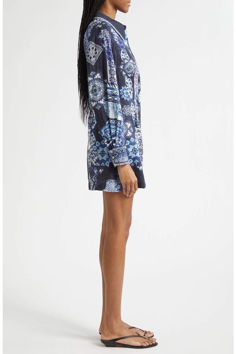 A Tiled Wonderland Long Sleeve Linen & Silk Twill Shirtdress, Alternate, color, A TILED WONDERLAND