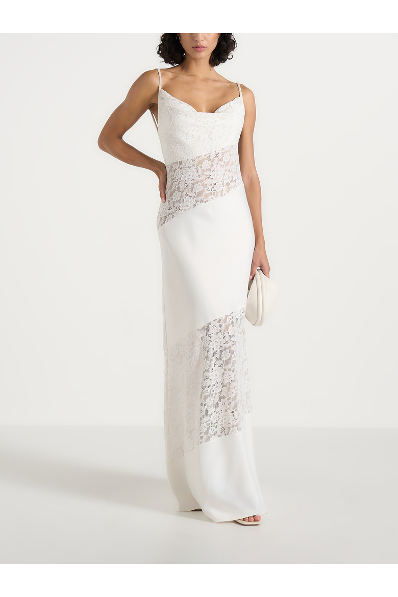 Naya Asymmetric Lace Maxi Dress, Main, color, White