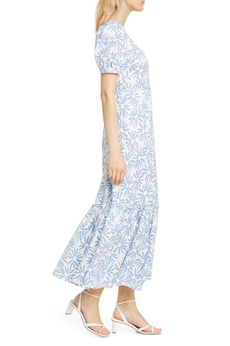 Kai Linen Midi Dress, Alternate, color, BLUE DAISY FLORAL