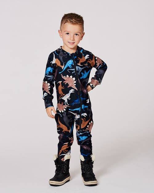 Deux Par Deux One-piece Thermal Underwear Dinosaur In Multi