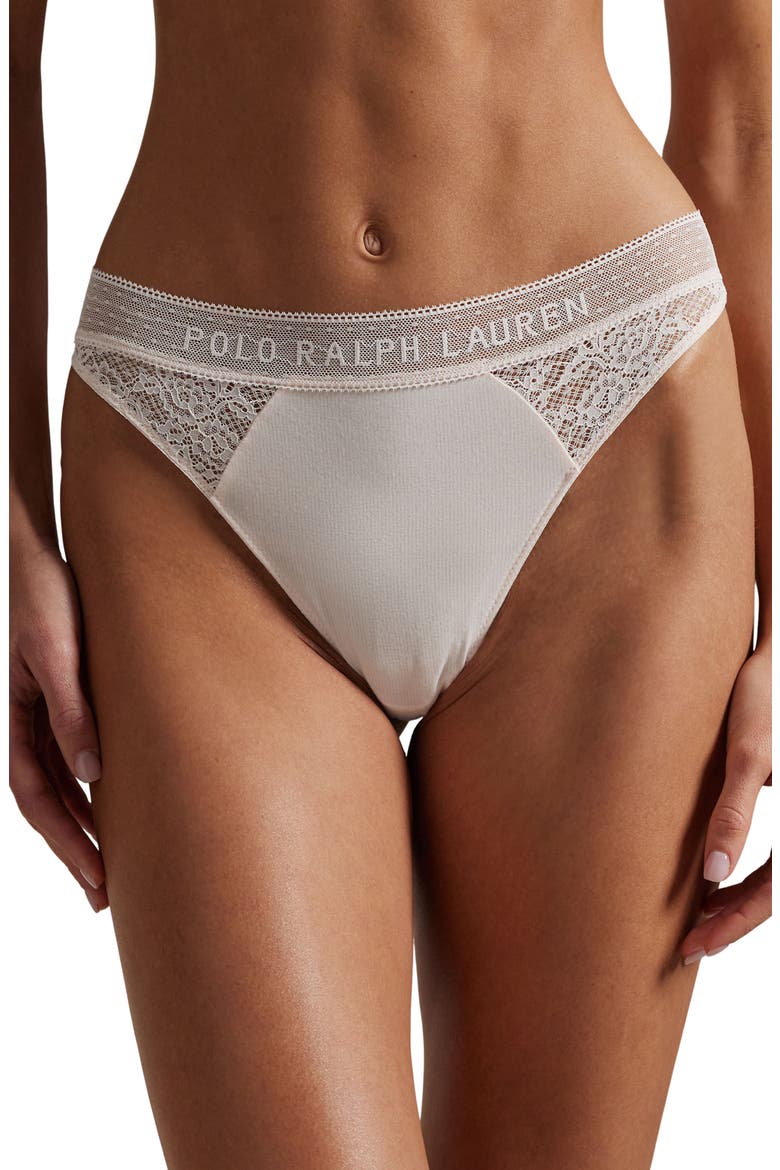 Lace & Stretch Cotton Rib Thong, Main, color, GARDEN ROSE