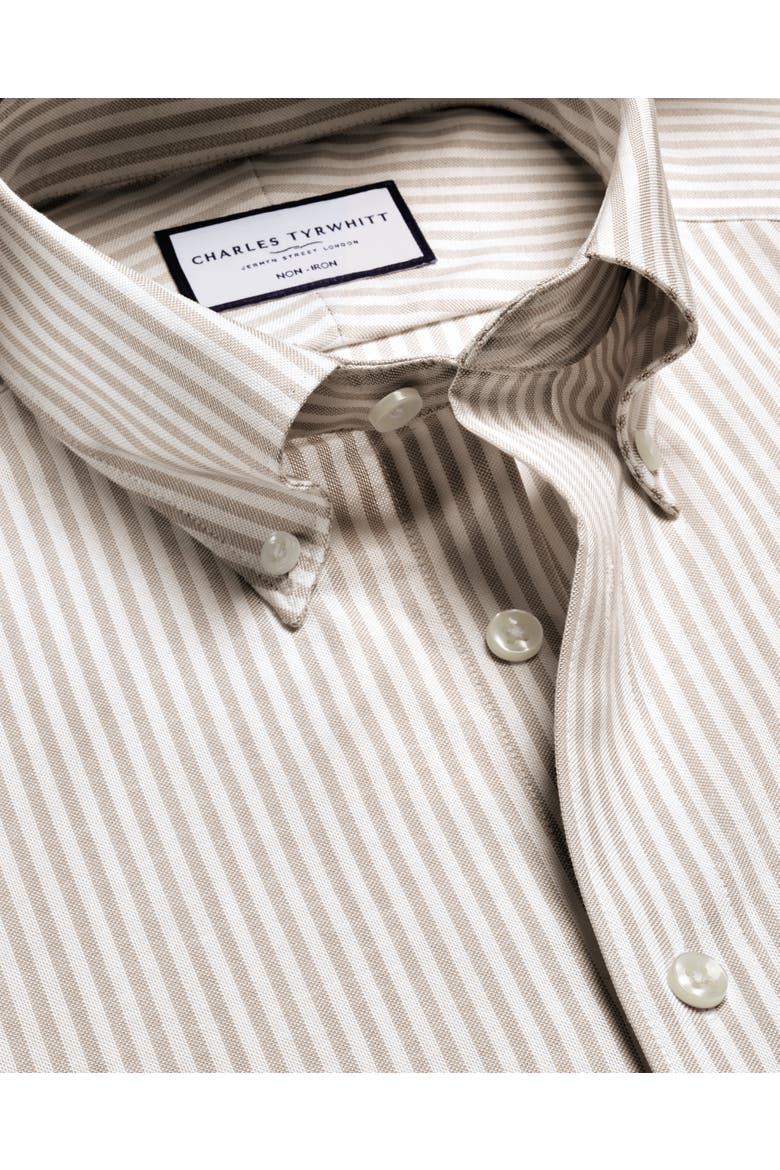Slim Fit Button-Down Collar Non-Iron Stretch Stripe Oxford Shirt, Alternate, color, Taupe