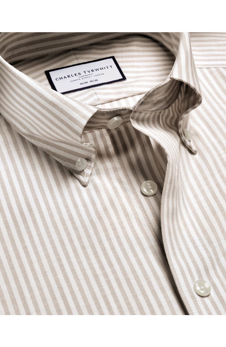Charles Tyrwhitt Slim Fit Button-Down Collar Non-Iron Stretch Stripe Oxford Shirt, Alternate, color, Taupe