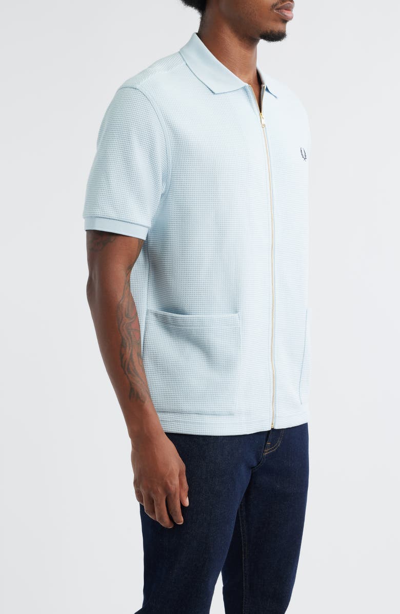 Fred Perry Waffle Short Sleeve Cotton Blend Zip-Up Shirt, Alternate, color, Light Ice