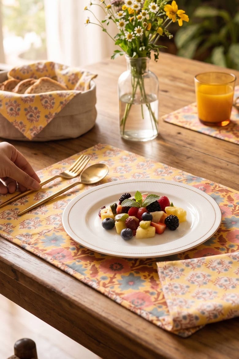 Amaltas Reversible Block Print Placemats Set of 2, Alternate, color, Yellow