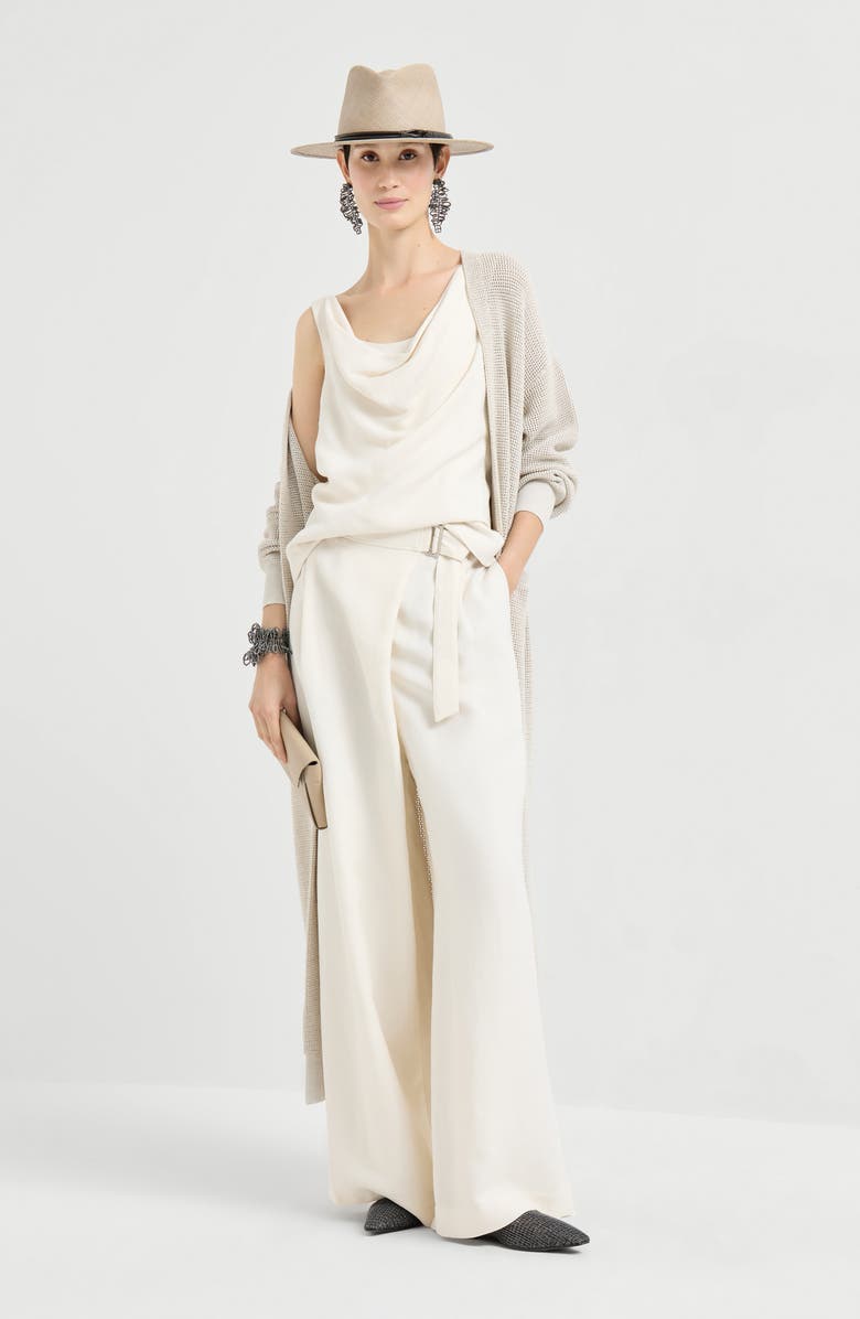 Brunello Cucinelli Sparkling net long cardigan, Alternate, color, Oat