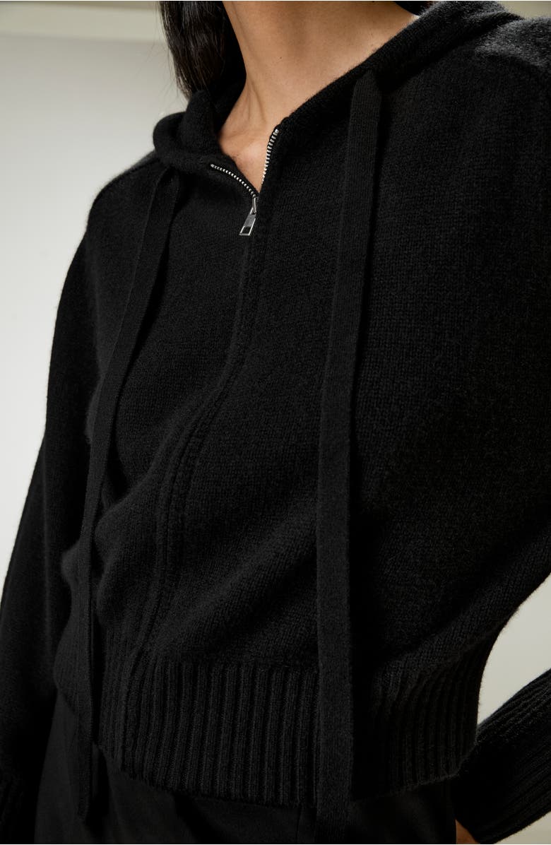Lilysilk Short Zip-Up Wool Cashmere Hoodie, Alternate, color, Black