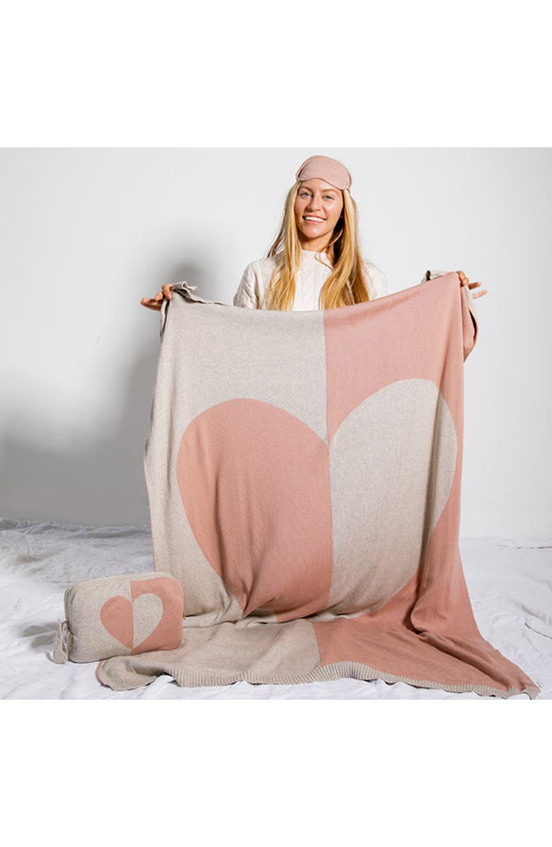 Pink Lemonade Dual Hearty Heart Organic Cotton Travel Blanket and Eye Mask Set, Main, color, Linen