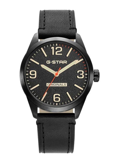 G-star Originals - 40mm, Black Dial, Black Stainless Steel, Black Leather Strap Watch
