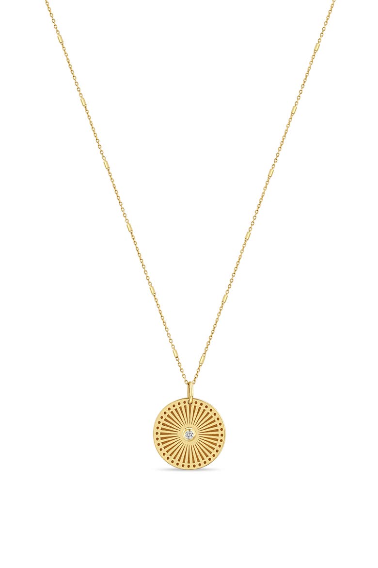 Small Sunbeam Diamond Medallion Necklace, Main, color, YELLOW GOLD/ DIAMOND