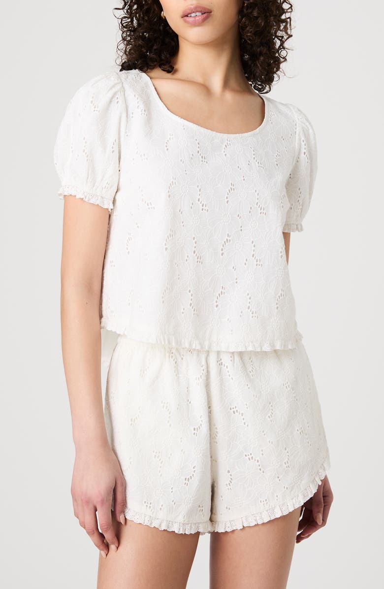 French Connection Eyelet Puff Sleeve Cotton Top, Main, color, 