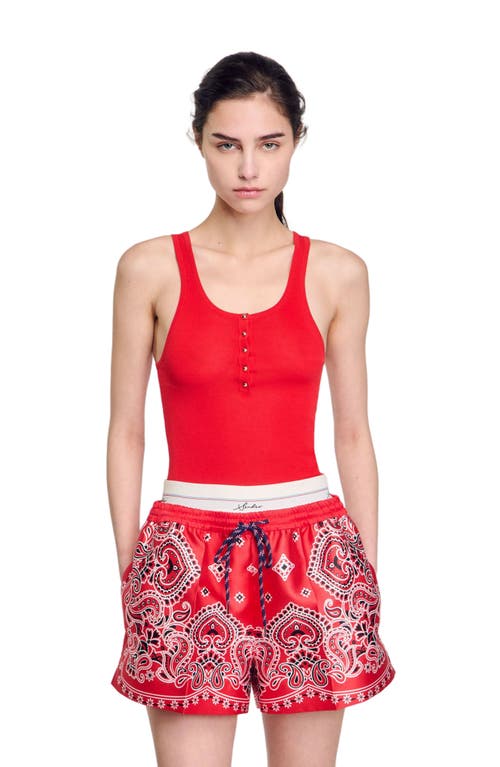 Sandro Womens Scoop-neck Ribbed Cotton-blend Vest Top Rouges In Red