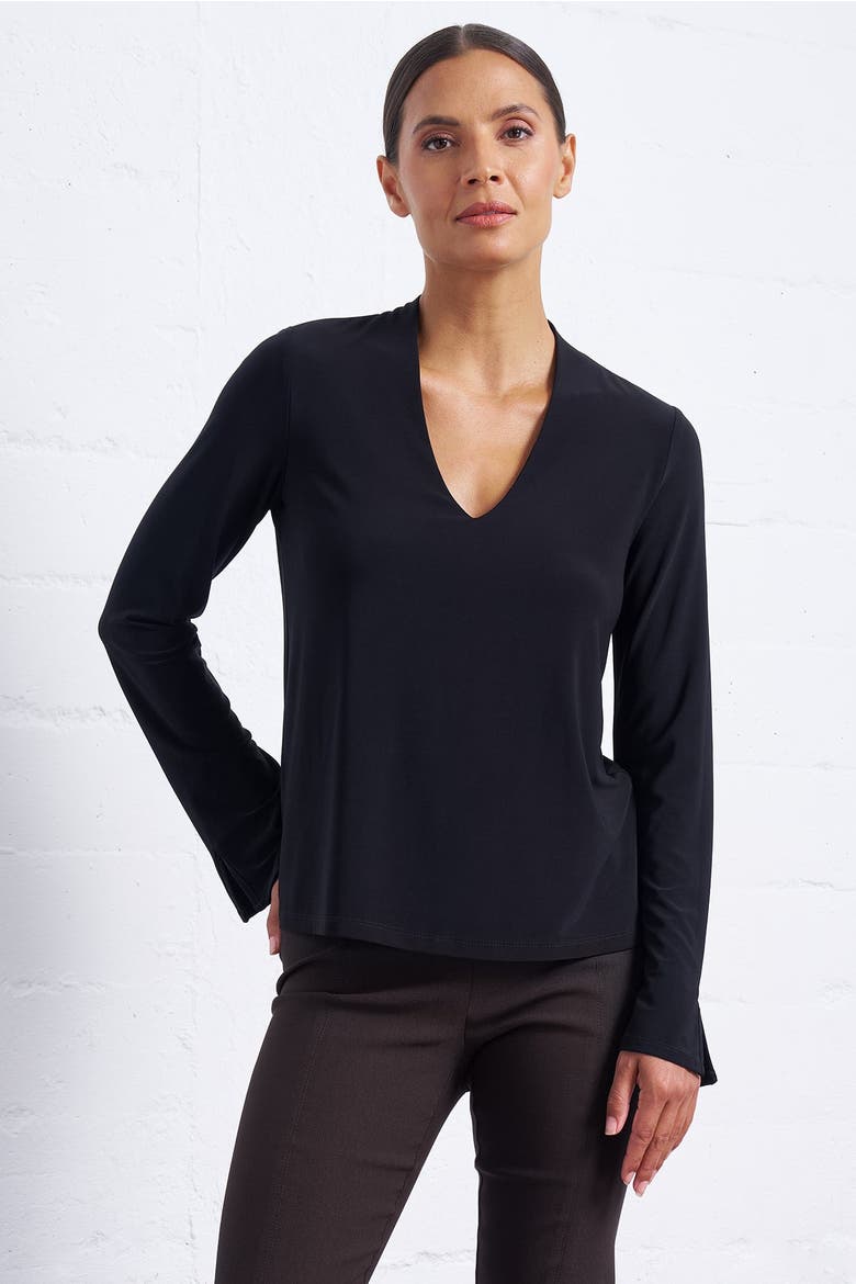 Luxe Stretch Long Sleeve V-Neck Top, Main, color, Black