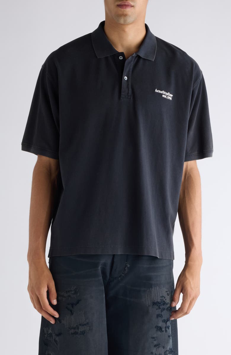 Acne Studios Egnes Logo Cotton Piqué Polo, Main, color, Black